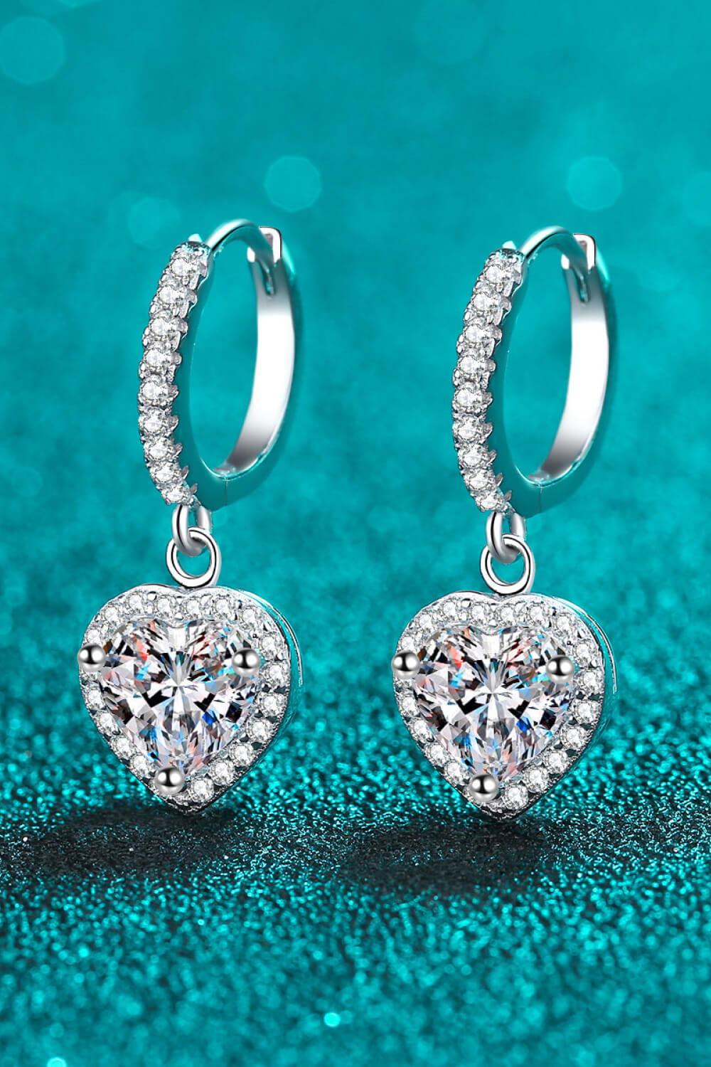 Moissanite Heart-Shaped Drop Earrings - AMMORA LUX