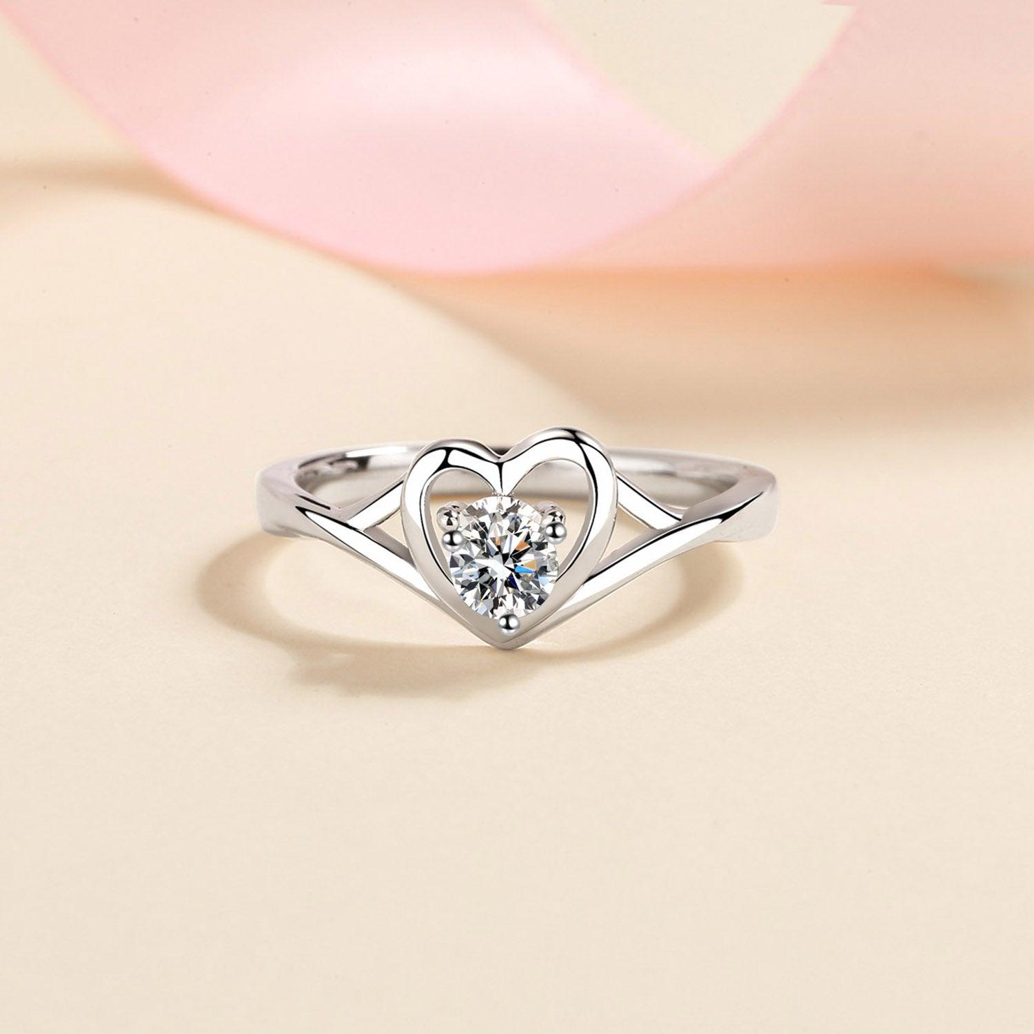 Moissanite Heart 925 Sterling Silver Ring - AMMORA LUX